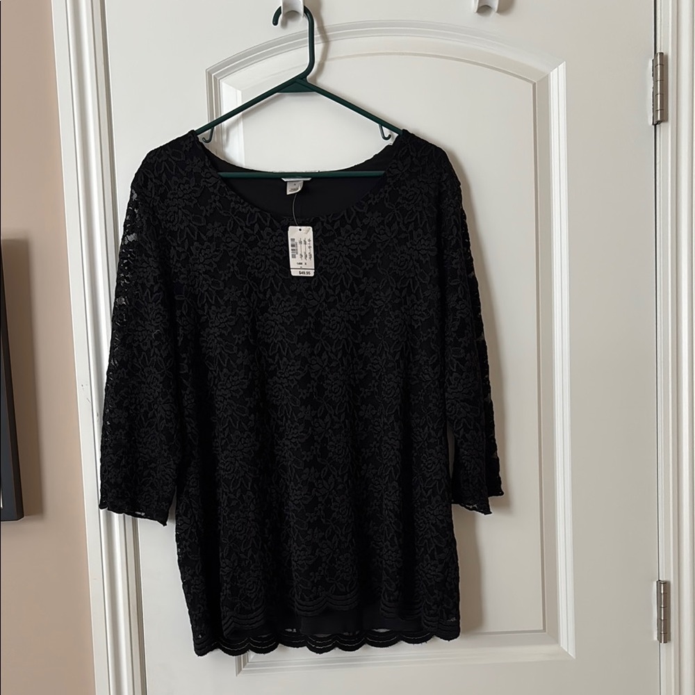 CJ Banks Elegant Black Lace Women's Top